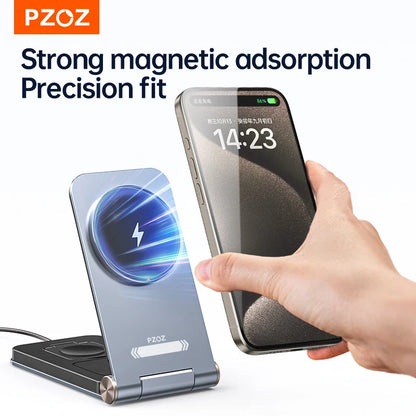PZOZ 3-in-1 Foldable Magnetic Wireless Charging Stand – Green