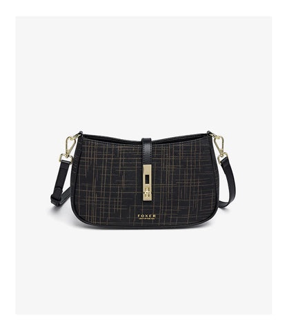 FOXER Cowhide Leather Women Baguette Shoulder Bag Light Luxury Ladies Crossbody Bag Fashion Sling Purse for Daily Dating Use