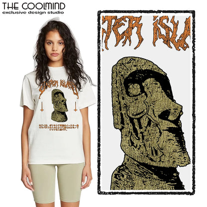COOLMIND Easter Island Statue Graphic Cotton T-Shirt