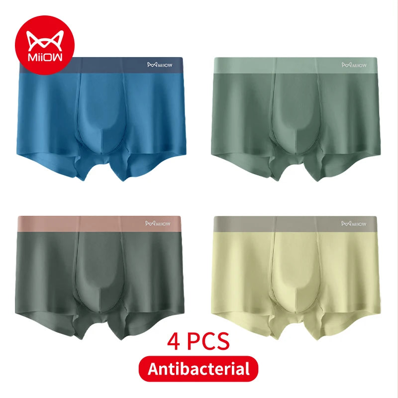 MiiOW 4Pcs Men's Silky Underwear Antibacterial Crotch Boxer Briefs