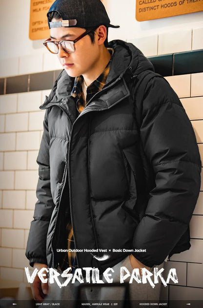 Maden Men's Winter Detachable Sleeves Down Jacket – Two Jackets in One