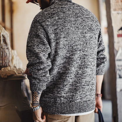 MADEN Grey Cotton Shawl-Collar Sweater