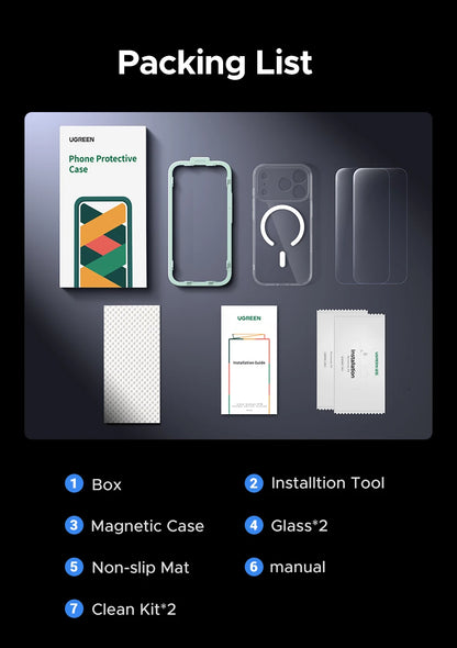 UGREEN Magnetic Case & Glass Screen Protector for iPhone 18 17 16 15 14 Pro Max Case Cover for iPhone 18Pro Macsafe Cases Bundle