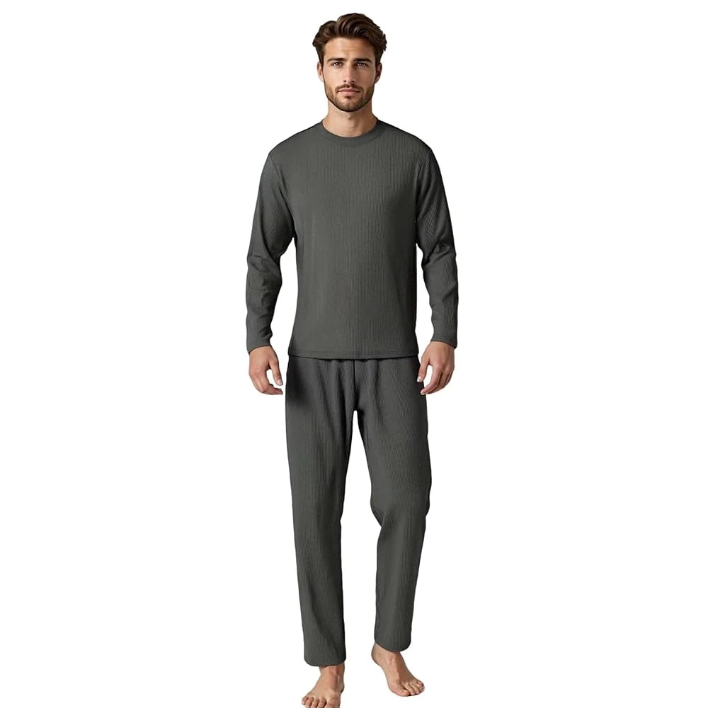 Men's long sleeve pajama set from ShopHub NZ, comfortable and stylish men's pyjamas perfect for relaxing at home.