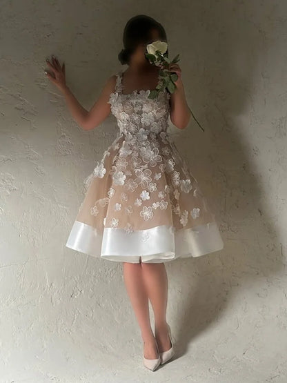 Smileven Champlgne 3D Lace Flower Wedding Dress