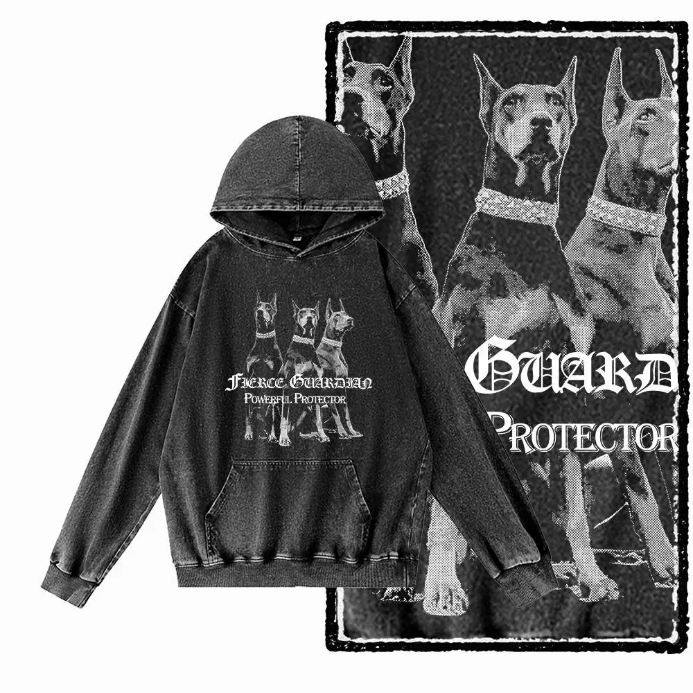 COOLMIND G21 Vintage Graphic Acid-Washed Black Hoodie