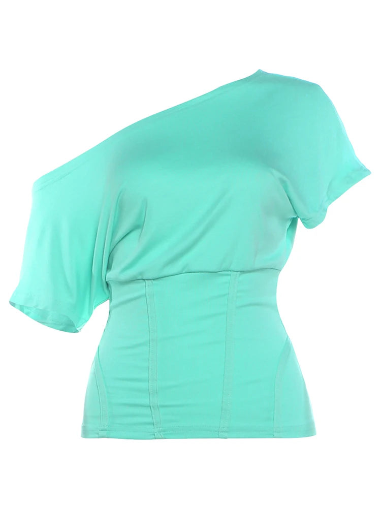 Kliou Casual Fashion Skew Collar T-Shirts