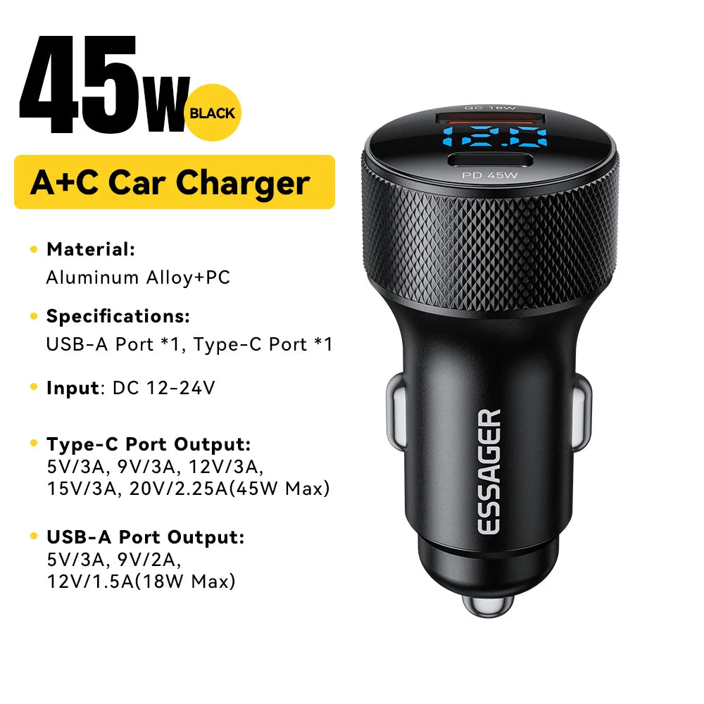 Essager Dual-port 45W USB-C car charger