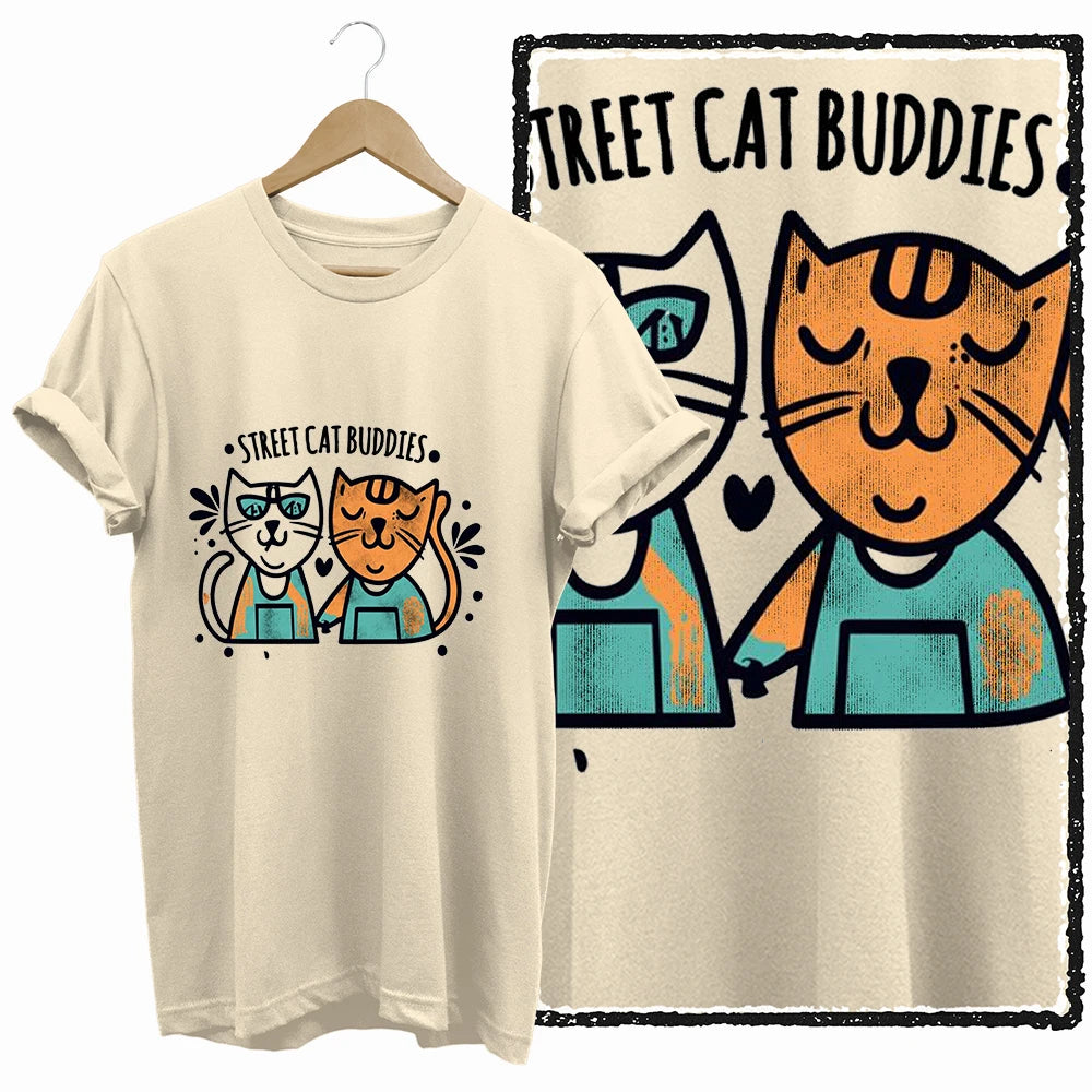 COOLMIND Beige Cat Graphic T-Shirt | Women's Relaxed Fit
