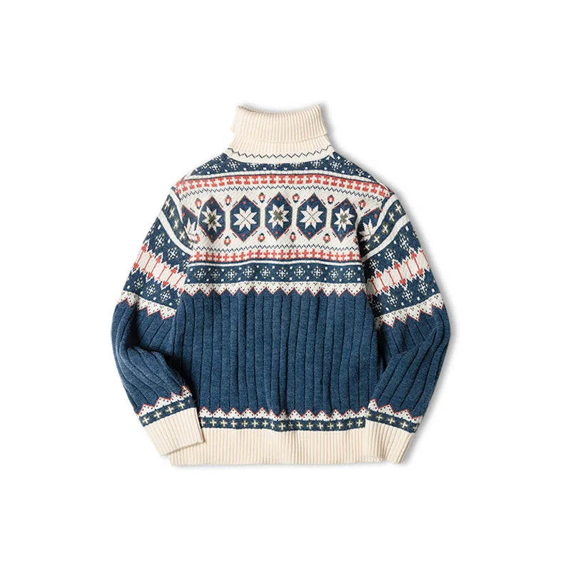 MADEN Grey-Blue Fair Isle Turtleneck Sweater