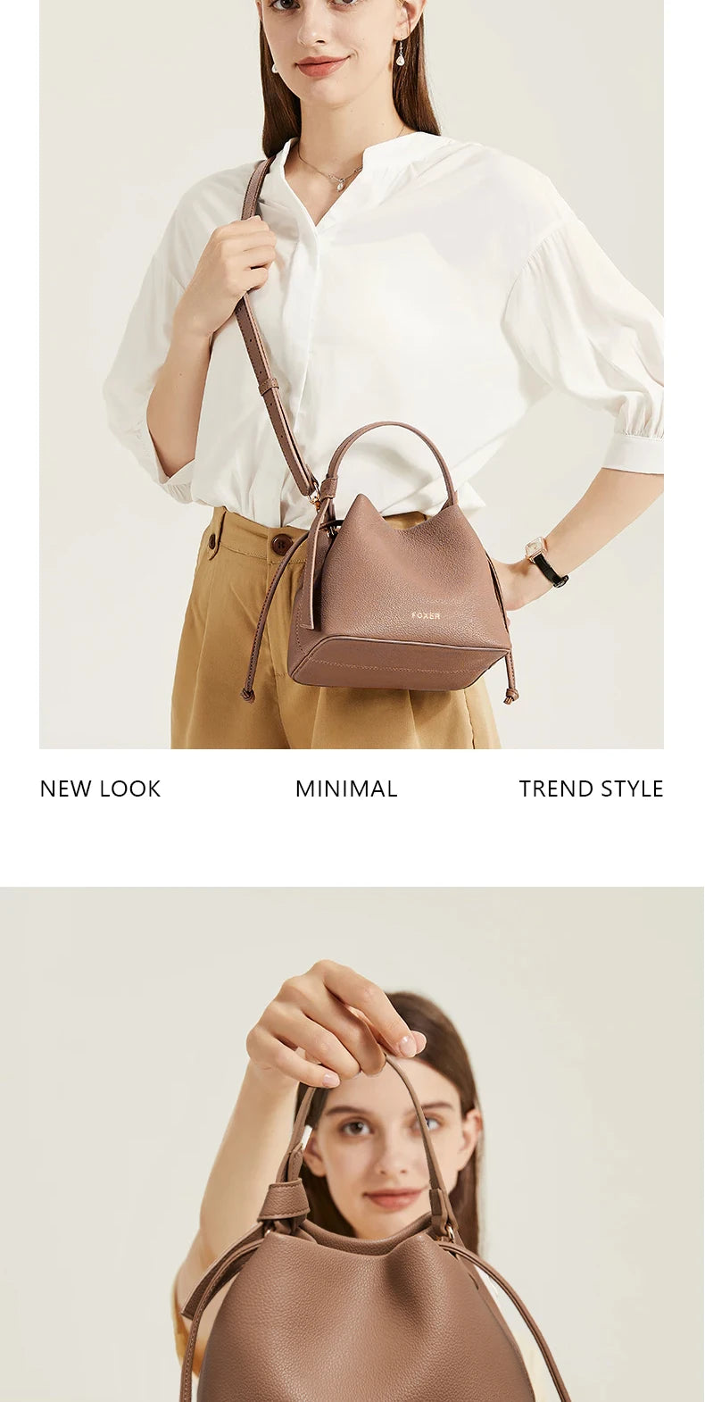 FOXER Brand Women's Top-handle Bucket Bag  2026 New Trendy Hot Selling Fashion Versatile Female Shoulder Crossbody Bag Purse