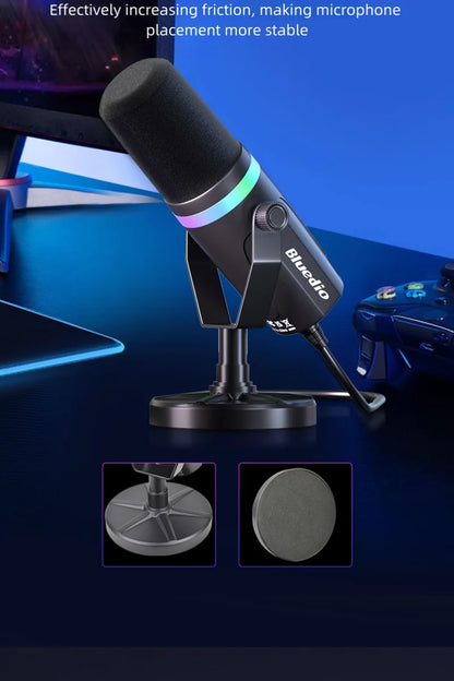 Bluedio S3000 Microphone - USB/XLR Dynamic Mic for Gaming, Streaming, and PS5/4 with Headphone Jack, RGB, and Mute Function