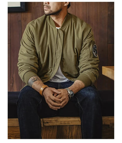 Maden Reversible MA-1 Flight Jackets for Men Baseball Collar Small Square Texture Fall and Winter Thickened Coats Cotton Jacket
