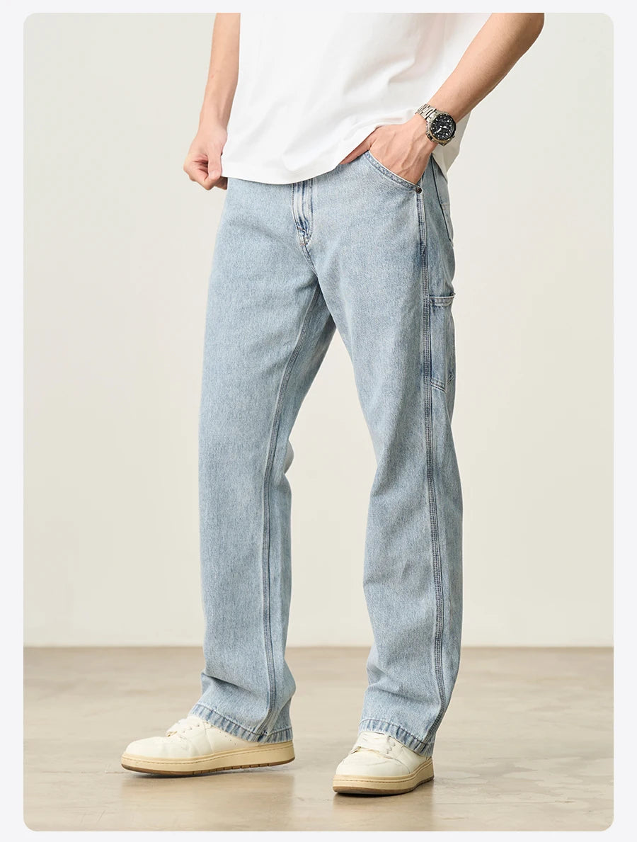 SIMWOOD 2026 Spring Summer New Loose Relax Logging Jeans Men 11oz Fabric Cargo Denim Trousers