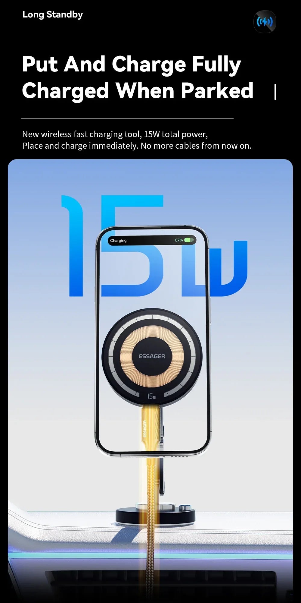 Essager Magnetic Wireless Charger Car Phone Holder - ShopHub