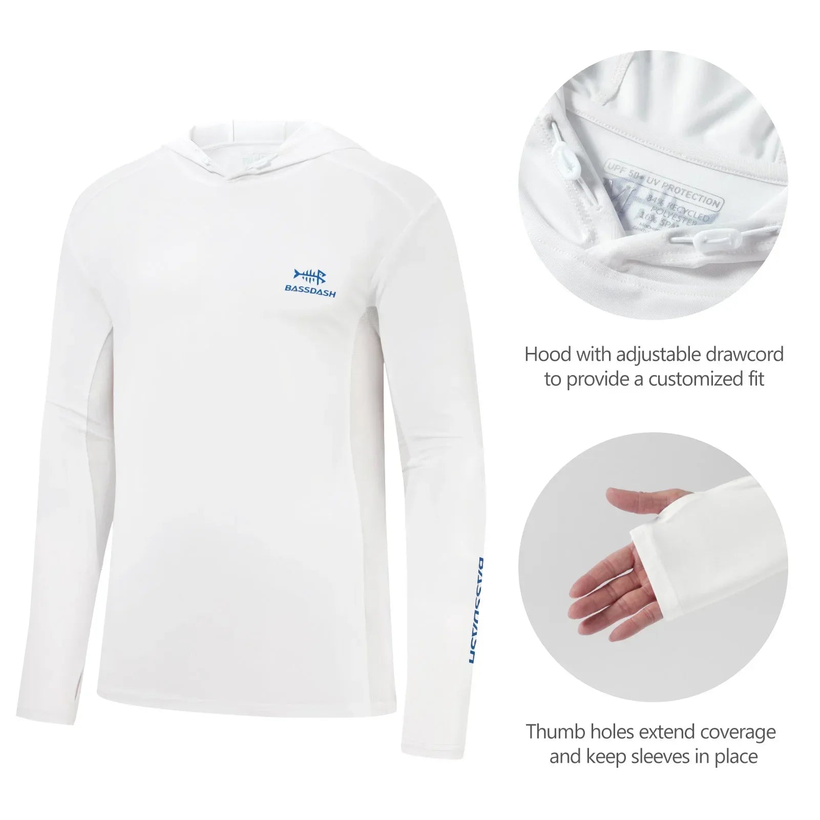 BASSDASH Men’s UPF 50+ Drawstring Fishing Hoodie