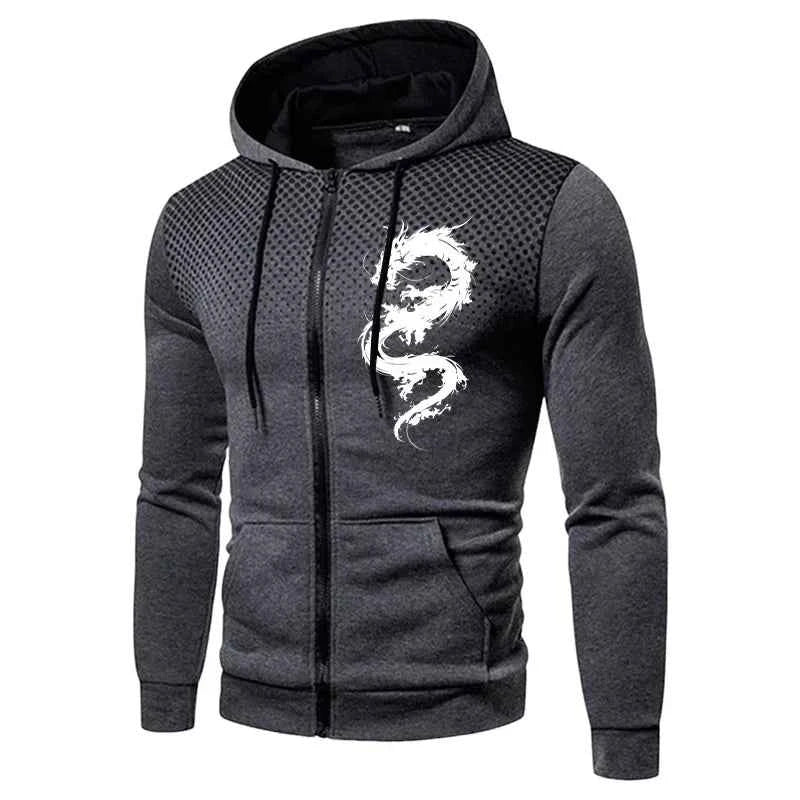 Men's Dragon Print Tracksuit - Urban Casual Fashion Hoodie and Jogger Pants Set for Stylish Comfort