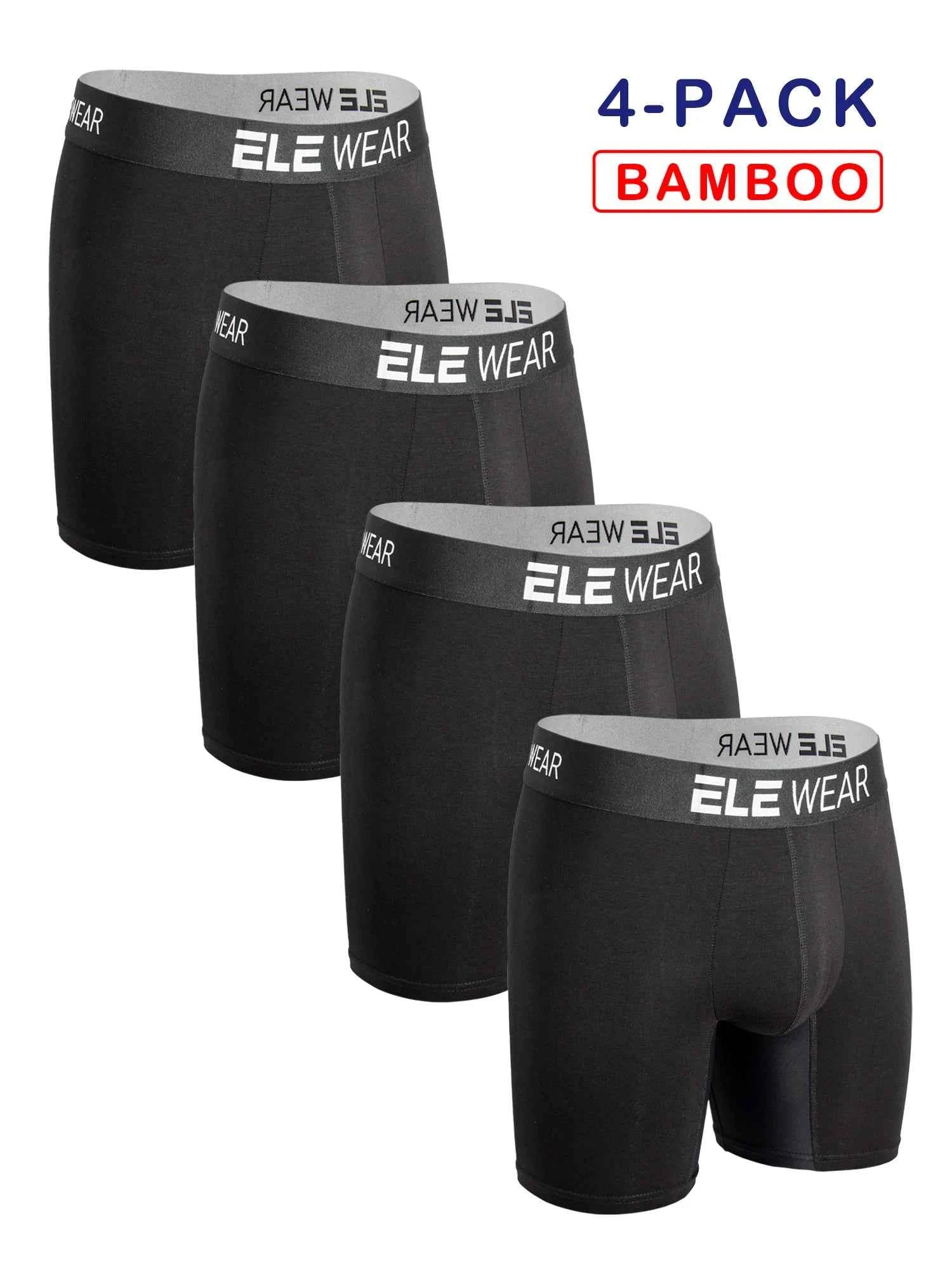 4pcs Bamboo Men's Sports Underwear Long Athletic Boxer Briefs, Moisture-Wicking