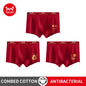 MiiOW 3Pcs Men's Antibacterial Cotton Boxers Lucky Red Breathable Underwear