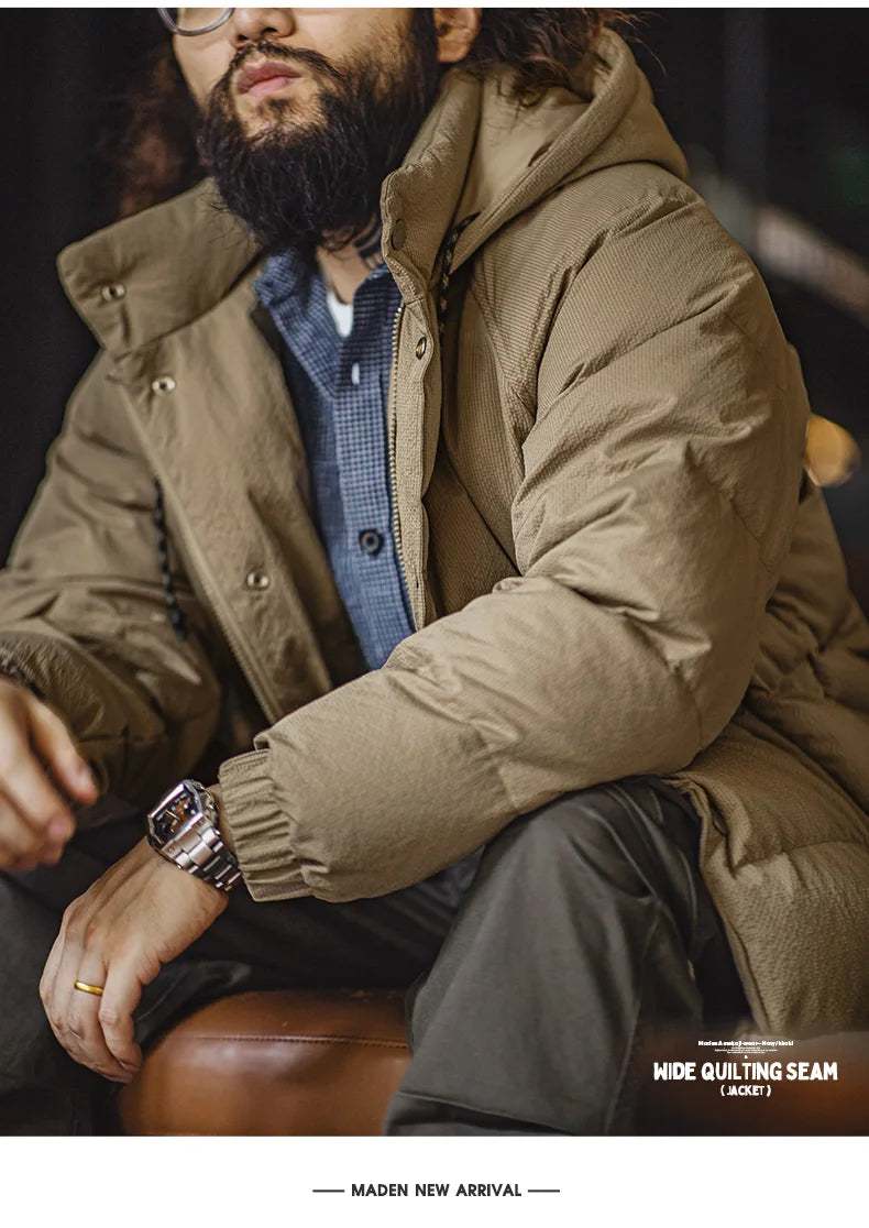 Premium Men's Winter Down Jacket—Navy Blue Hooded Quilted Warmth