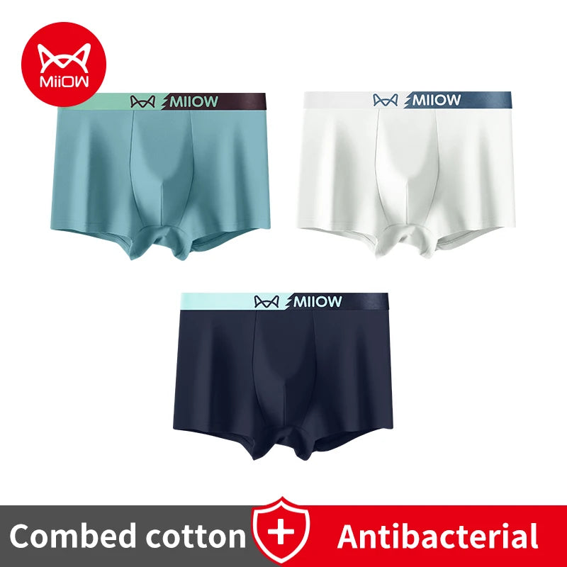 MiiOW Men's Antibacterial Underwear 3Pcs Cotton Boxers