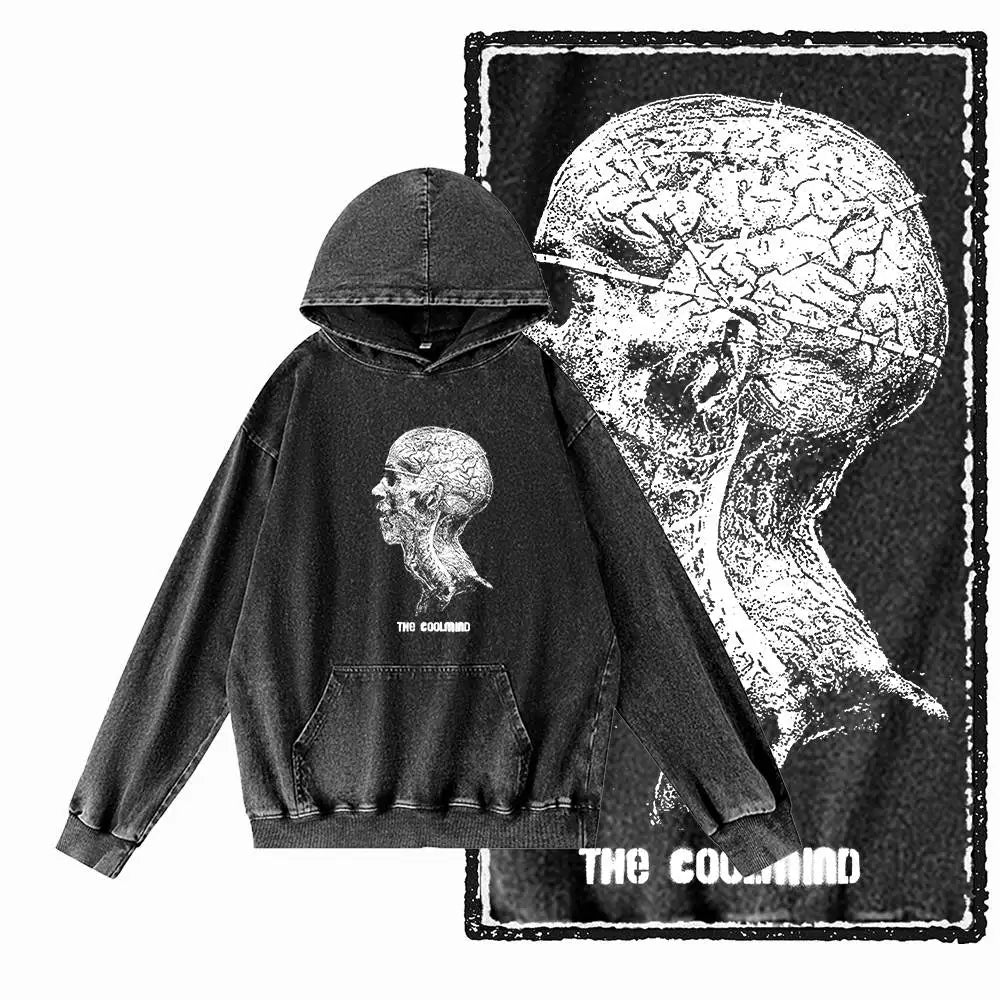 COOLMIND G14 Acid-Washed Black Printed Hoodie