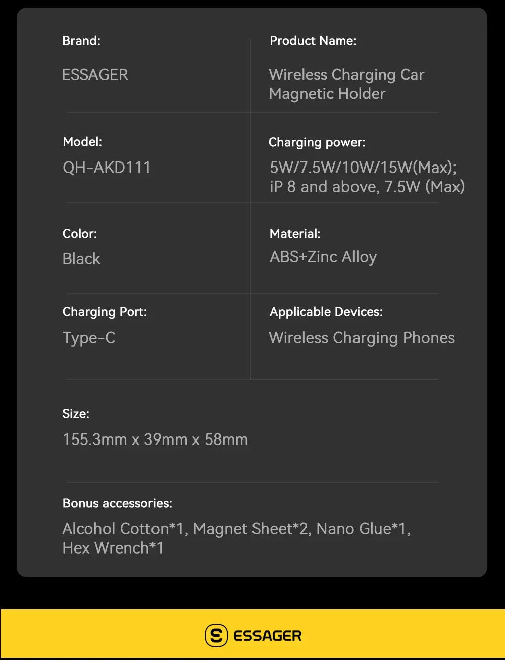 Essager Magnetic Wireless Charger Car Phone Holder - ShopHub