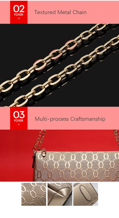 FOXER 2026 Spring Summer Women's Crossbody Bag Split Leather Fashion Chain Shoulder Bag Luxury Commuter Lady Cellphone Purse