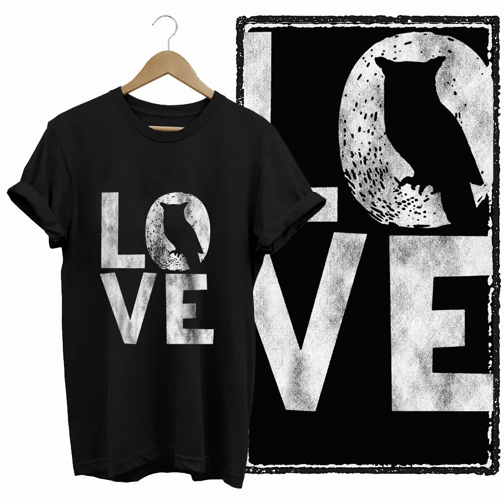 COOLMIND Black Owl Graphic Cotton T-Shirt | Women's Relaxed Fit