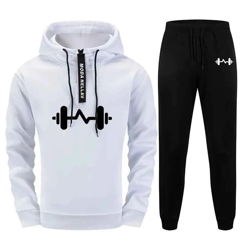 Men's Tracksuit Set Urban Streetwear 2 Pieces Half Zip Hoodie and Sweatpants for Autumn Winter Sporty Fitness