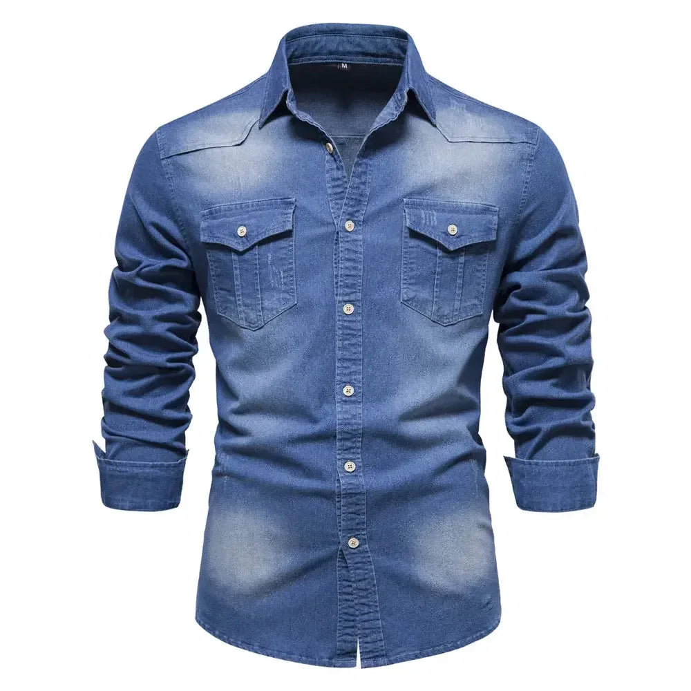 AIOPESON Elastic Cotton Denim Shirts - ShopHub