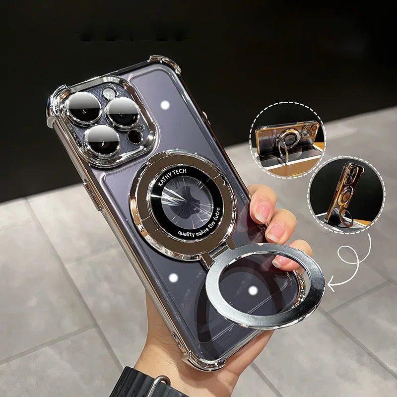 QIXTWO Luxury Plating Holder Magnetic Wireless Charging Case - ShopHub