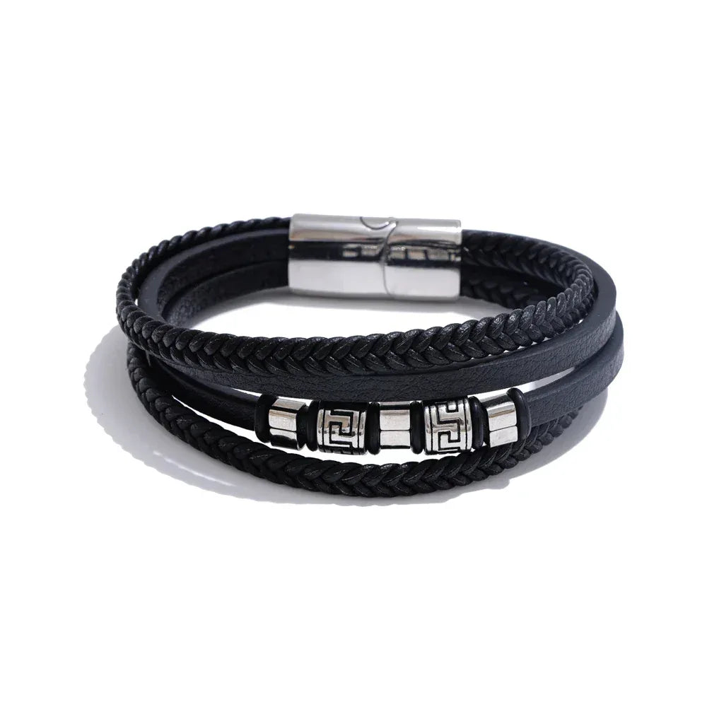 68mm Leather Braided Handmade Layered Men's Bracelet Bangle - ShopHub