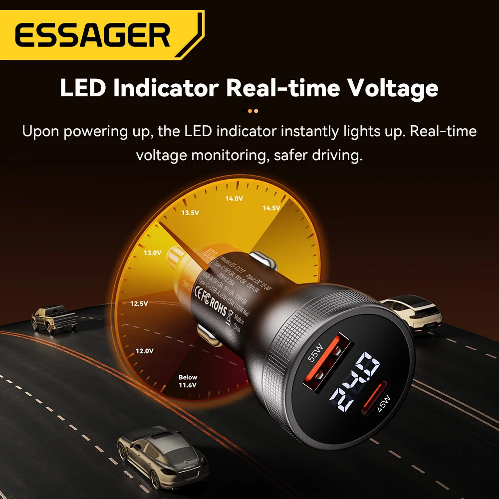 Essager 100W Quick Charge USB C Car Charger