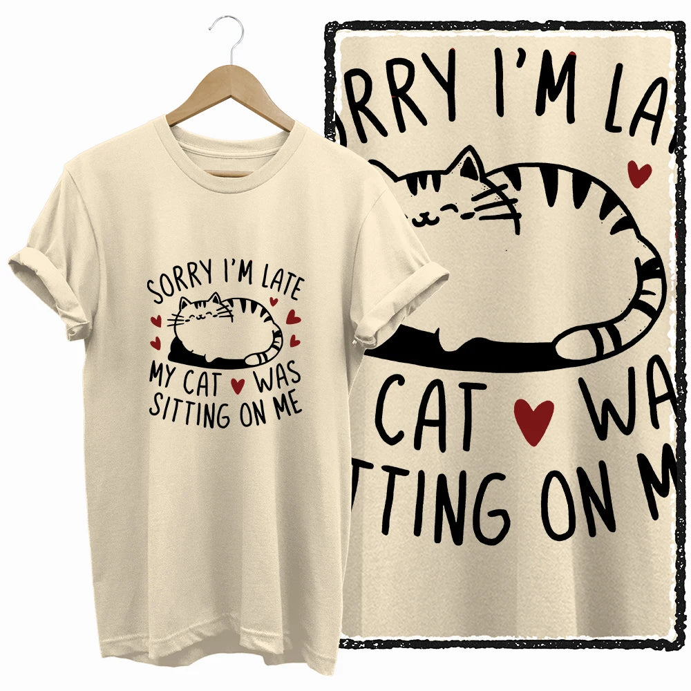 COOLMIND Beige Cat Graphic T-Shirt | Women's Relaxed Fit