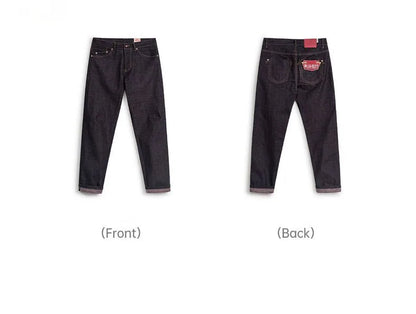 Maden Men's Vintage 10.9oz Selvedge Raw Denim Jeans Indigo Straight Fit Pants Zip Fly Casual Trousers for Autumn and Winter