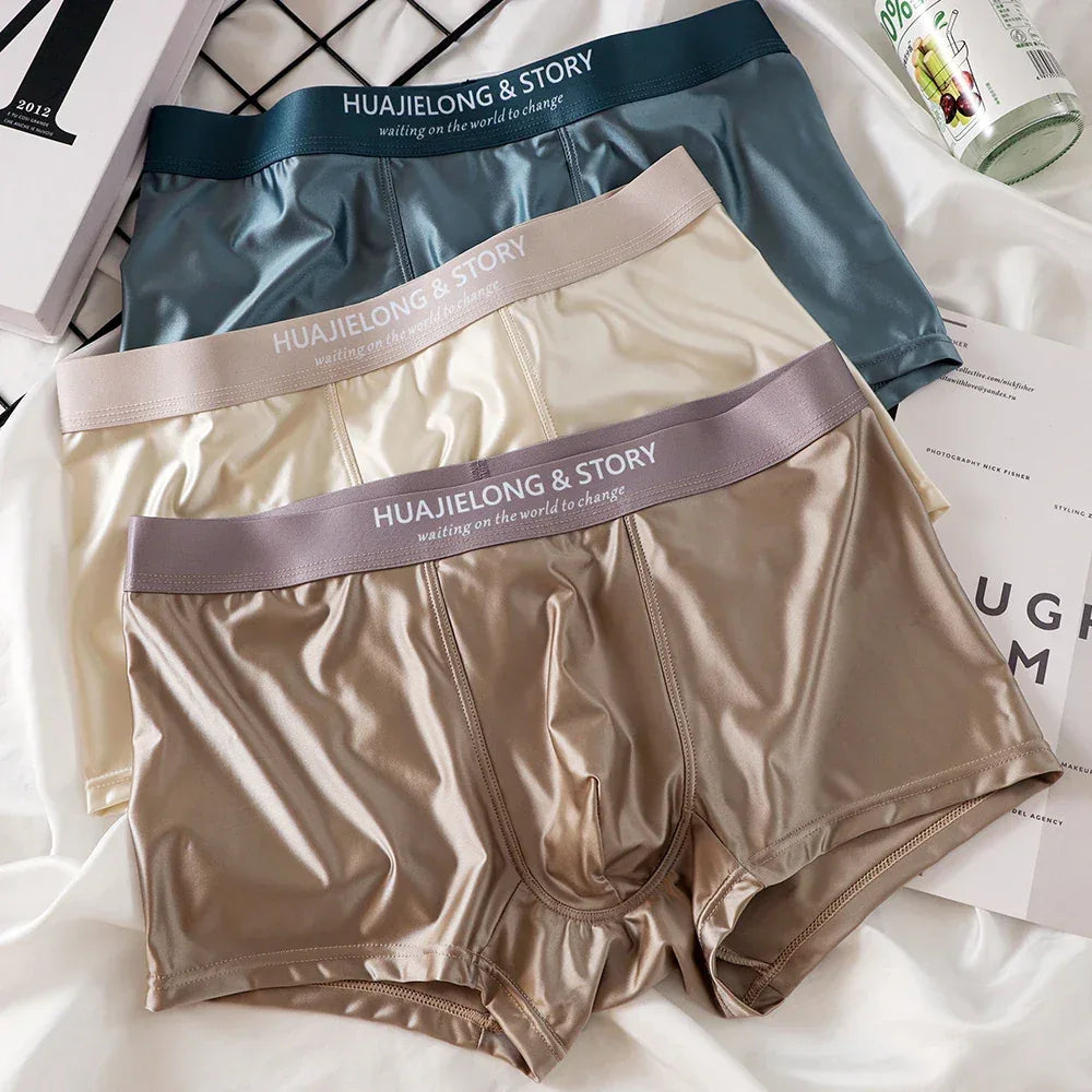 Men's 3 Pack Luxury Ice Silk Satin-like Boxers - ShopHub