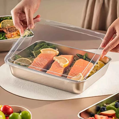 1-Piece Stainless Steel Baking Food Storage Box, Stackable Rectangle Container for Cookies Bread Cakes Meal Prep