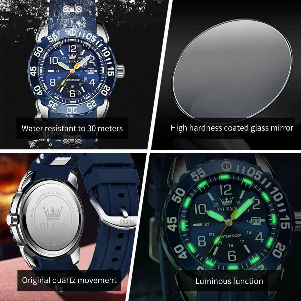 OLEVS 3688 Men's Waterproof Sports Watch with Silicone Strap and Luminous Hollow Out Design
