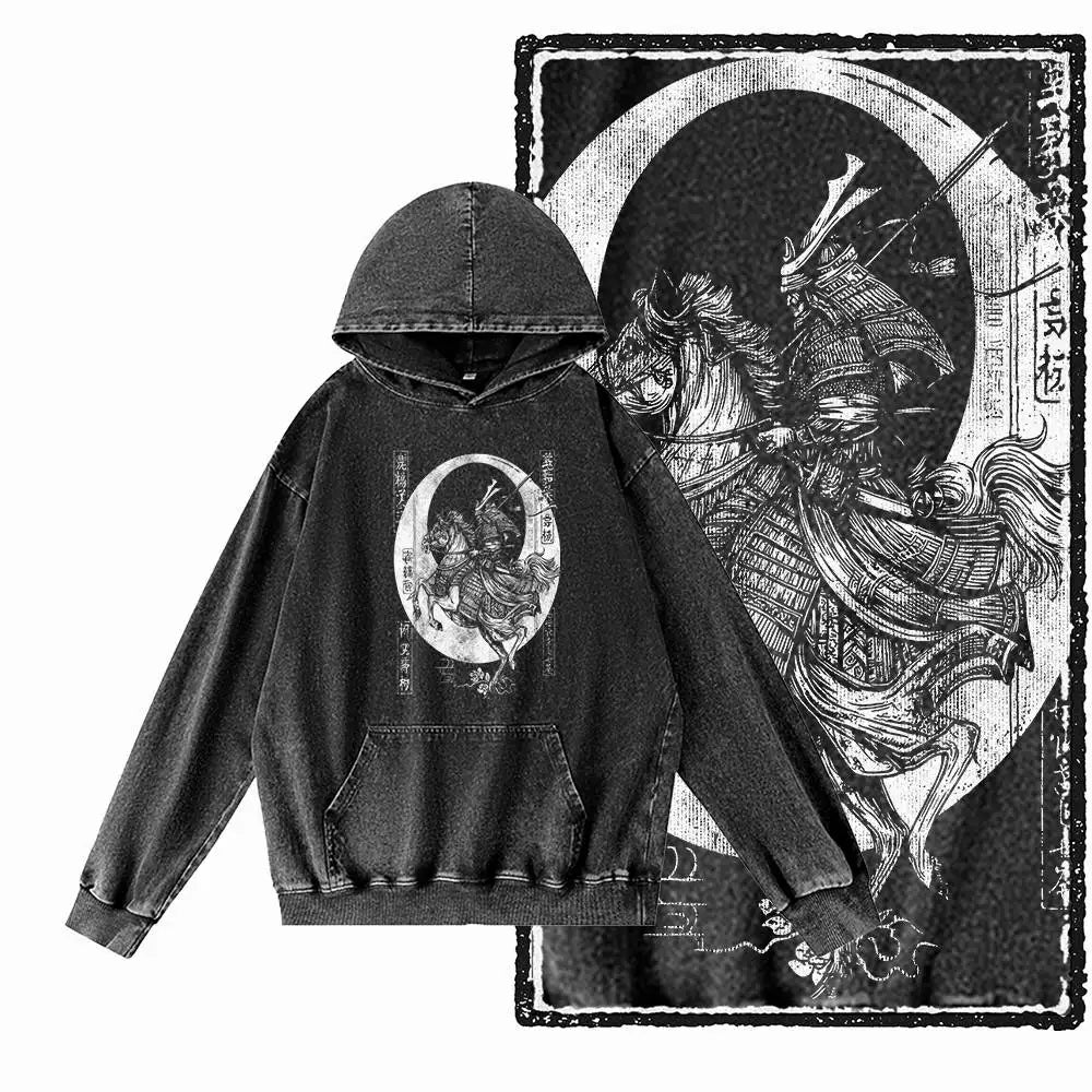 Dragon Strike Acid-Washed Black Graphic Hoodie