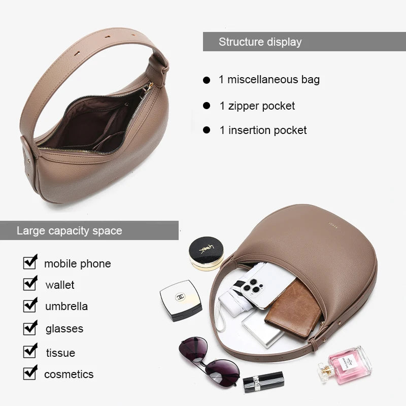 FOXER Women's Shoulder Bag PU Leather New Lady Crescent Underarm Bag Fashion Minimalist Crossbody Bag for Daily Casual Outfit