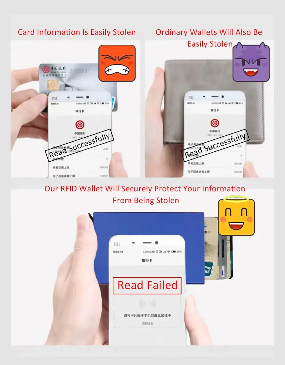 Rfid Card Holder Smart Wallet Cardholder Metal Thin Slim Men Women Wallets Pop Up Minimalist Small Black Mini Case Vallet Walets