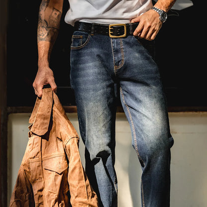 Maden Men's Vintage 11.5oz Denim Washed Straight Jeans