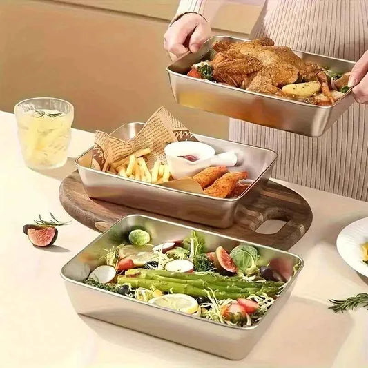 3PCS Stainless Steel Food Containers, Kitchen Accessories with Lids, Leak-Proof, Stackable, Fits Knives, For Kitchen & Camping