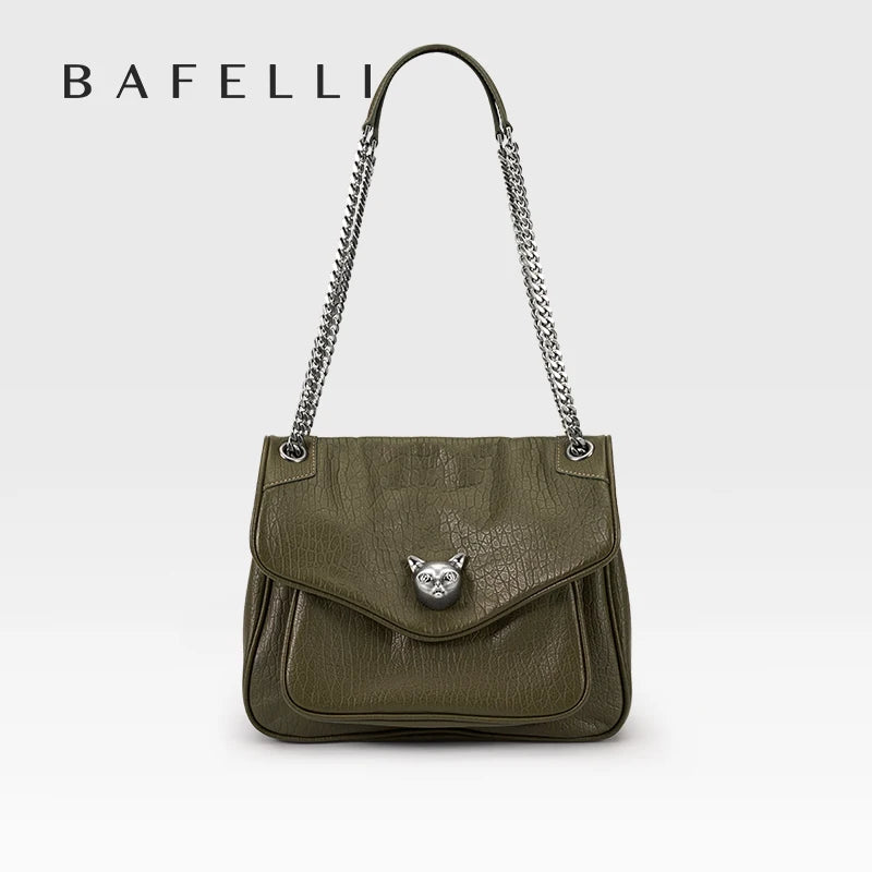 BAFELLI Chained Genuine Leather Satchel Bag