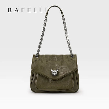 BAFELLI Chained Genuine Leather Satchel Bag