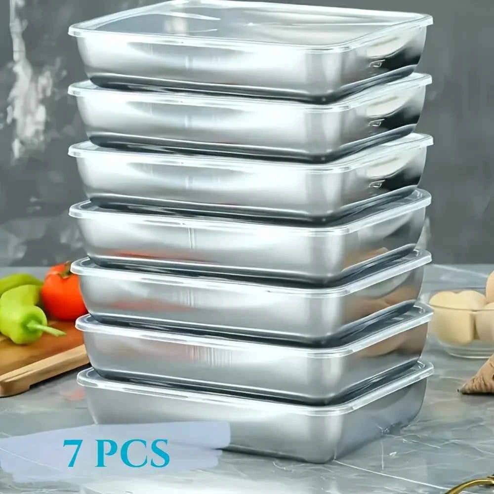 7-Piece Stainless Steel Food Storage Containers, Stackable Airtight Microwave-Safe for Meal Prep, Salad Fruit, Fridge Freezer