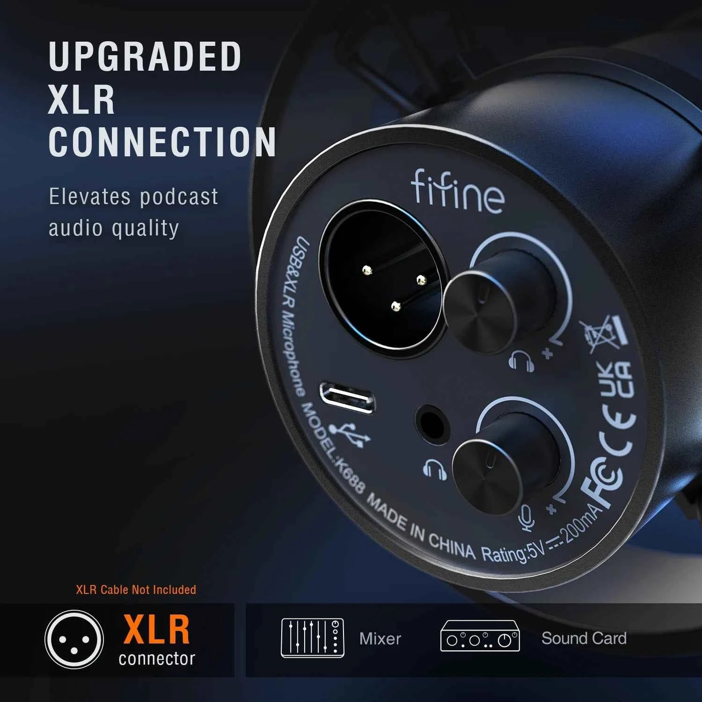 FIFINE Recording XLR Dynamic Microphone with Real-time Monitoring,USB Streaming Mic with Gain Knob/Touch-mute for PC,Mixer-K688