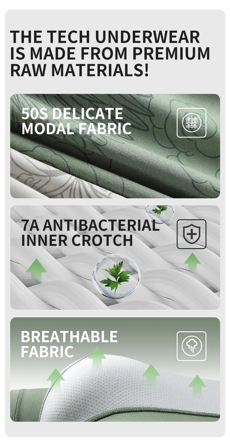 MiiOW Modal Men Underwear - 3Pcs Silky Skin-friendly Breathable Antibacterial Boxers