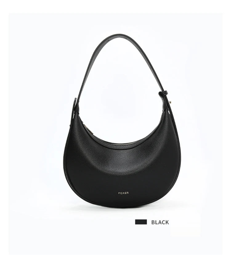 FOXER Women's Shoulder Bag PU Leather New Lady Crescent Underarm Bag Fashion Minimalist Crossbody Bag for Daily Casual Outfit